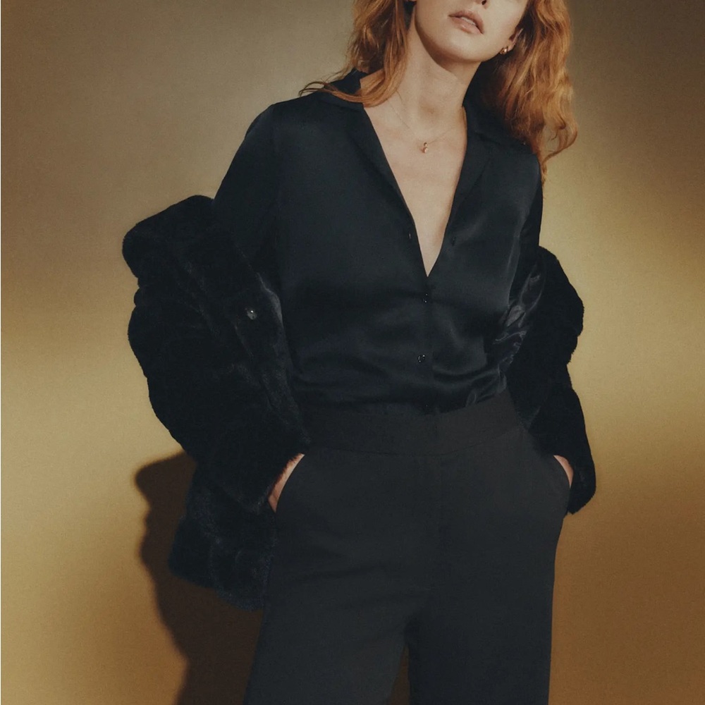 Washable Stretch Silk Notch Collar Blouse